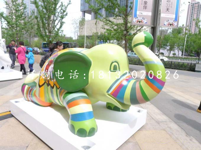 玻璃鋼彩繪動物，小象雕塑