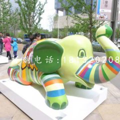 玻璃鋼彩繪動(dòng)物，小象雕塑