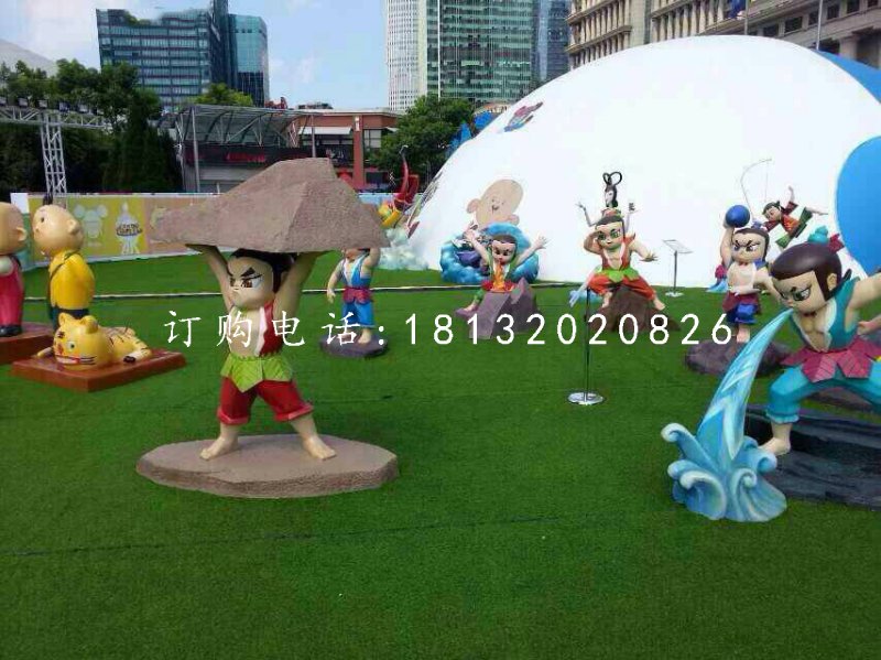 七個(gè)葫蘆娃雕塑，玻璃鋼卡通人物