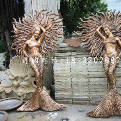 美人魚雕塑，玻璃鋼仿銅雕塑