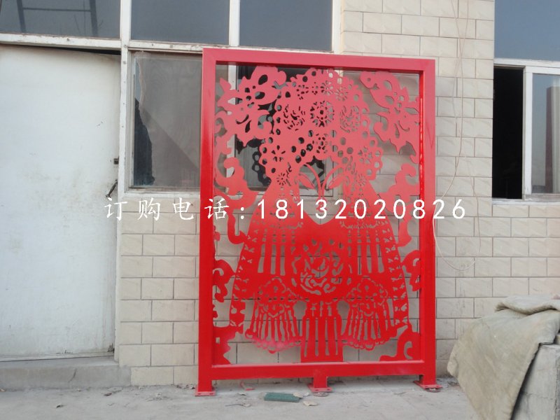 戲曲臉譜雕塑，不銹鋼剪紙雕塑