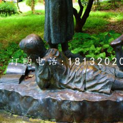 小孩趴著看書雕塑，公園景觀銅雕