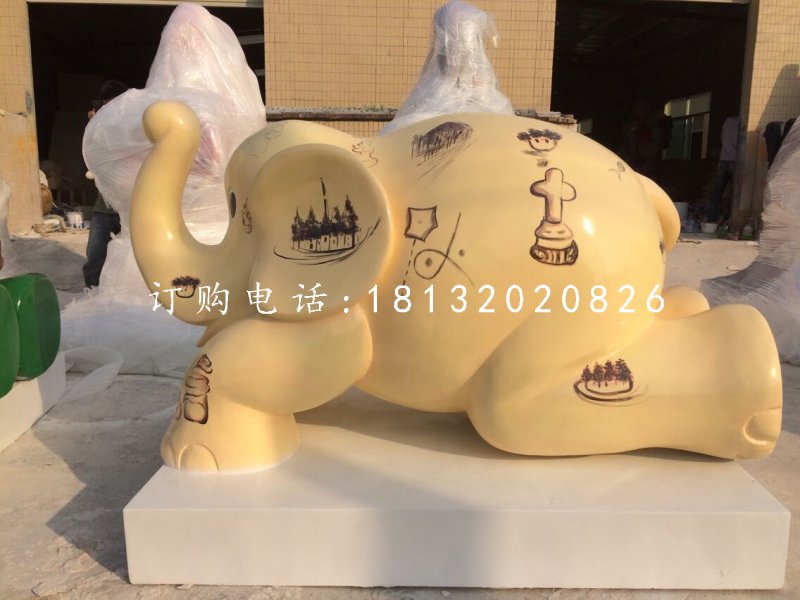 小象雕塑，玻璃鋼彩繪