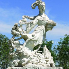 天女散花石雕，公園仙女雕塑
