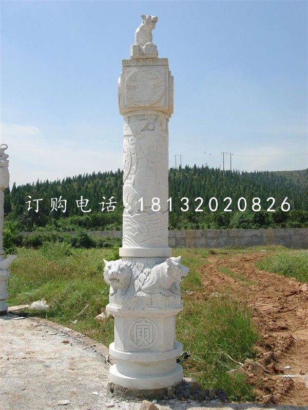 十二生肖柱石雕，漢白玉柱子 (2)
