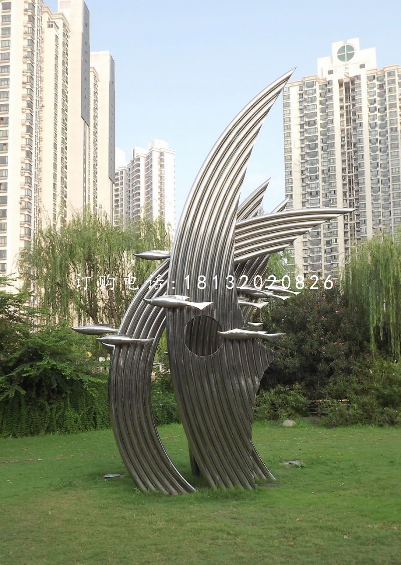 不銹鋼游魚雕塑，公園景觀雕塑