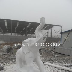 漢白玉大象，象鼻向上大象石雕