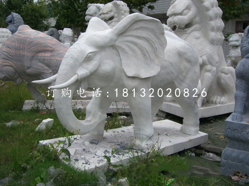 大理石大象，公園動物石雕
