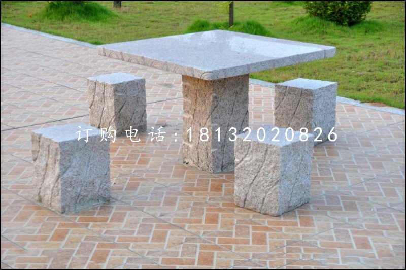 方桌方凳石雕，公園桌椅雕塑