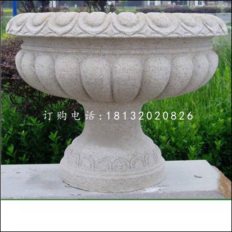 花缽石雕，公園石花盆 (2)