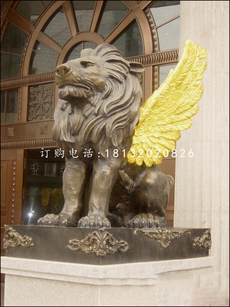 飛獅銅雕，銀行門口銅獅子