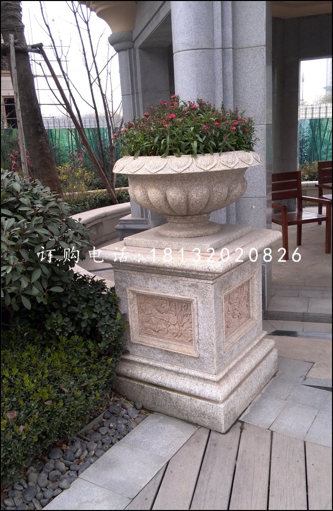 歐式花盆雕塑,花缽石雕