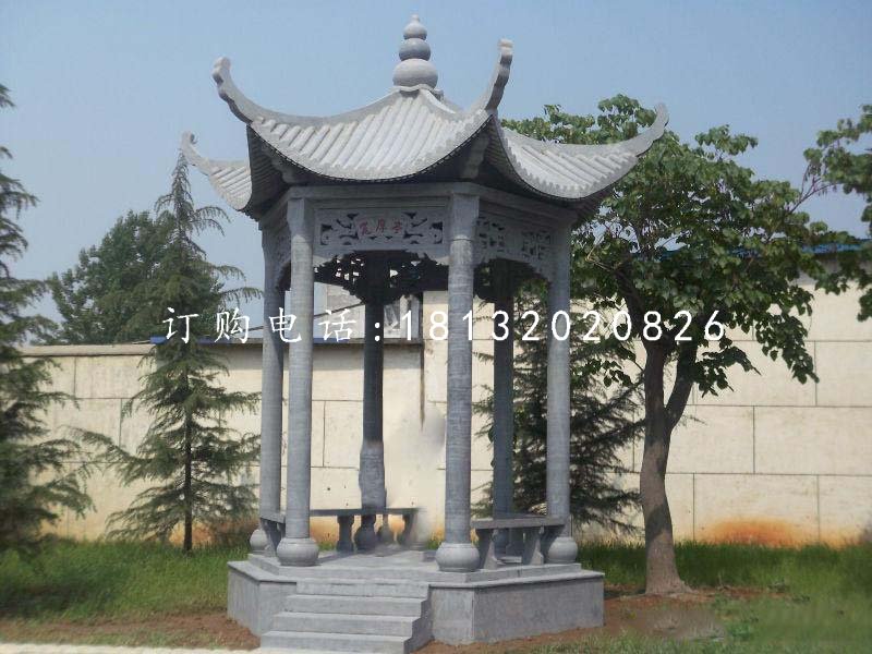 六角青石涼亭，公園景觀石雕