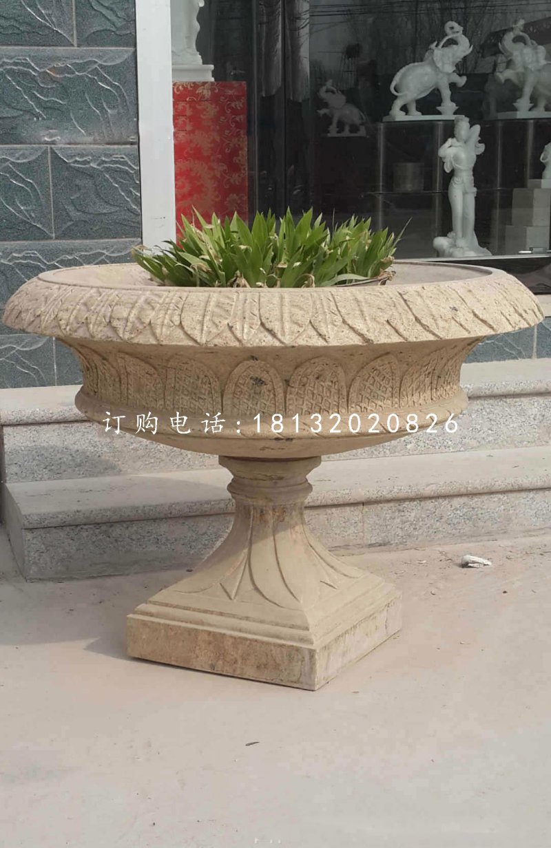 砂巖花盆雕塑，公園景觀石雕