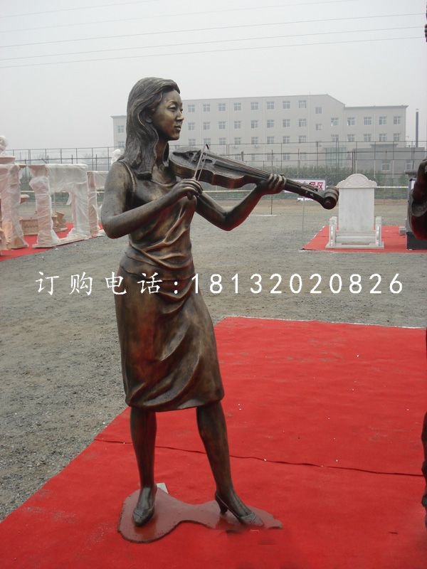 拉小提琴銅雕，公園人物銅雕