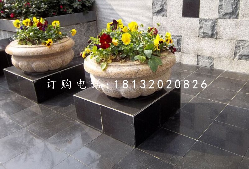 小型石花盆，花缽石雕