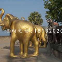 玻璃鋼金色大象，廣場動(dòng)物雕塑