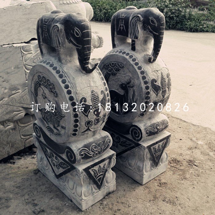 青石仿古大象門墩，門口抱鼓石