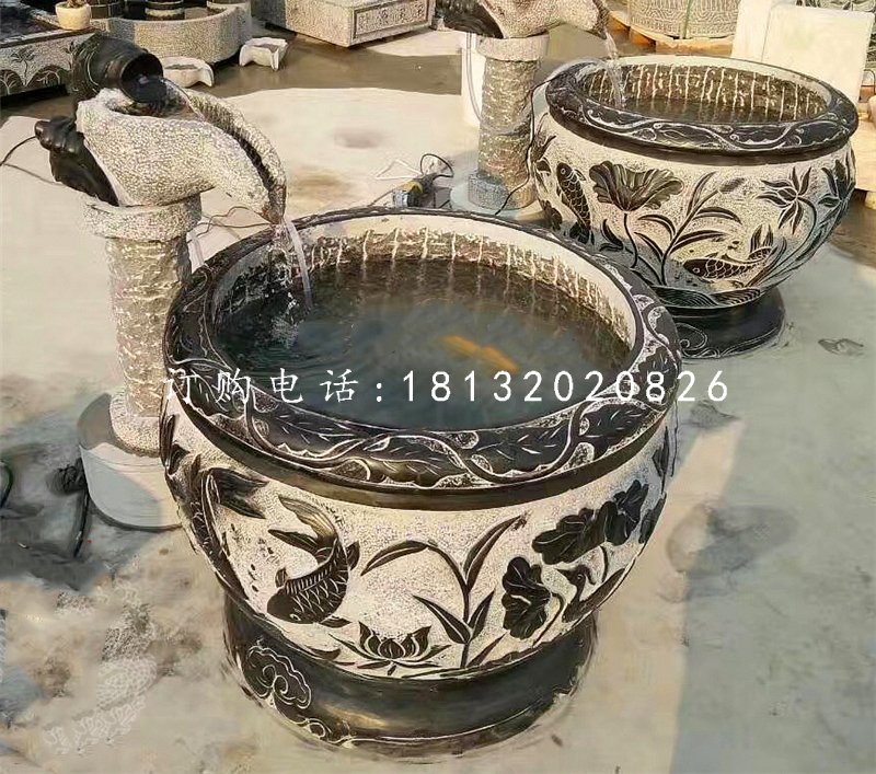 青石仿古石缸,別墅流水?dāng)[件