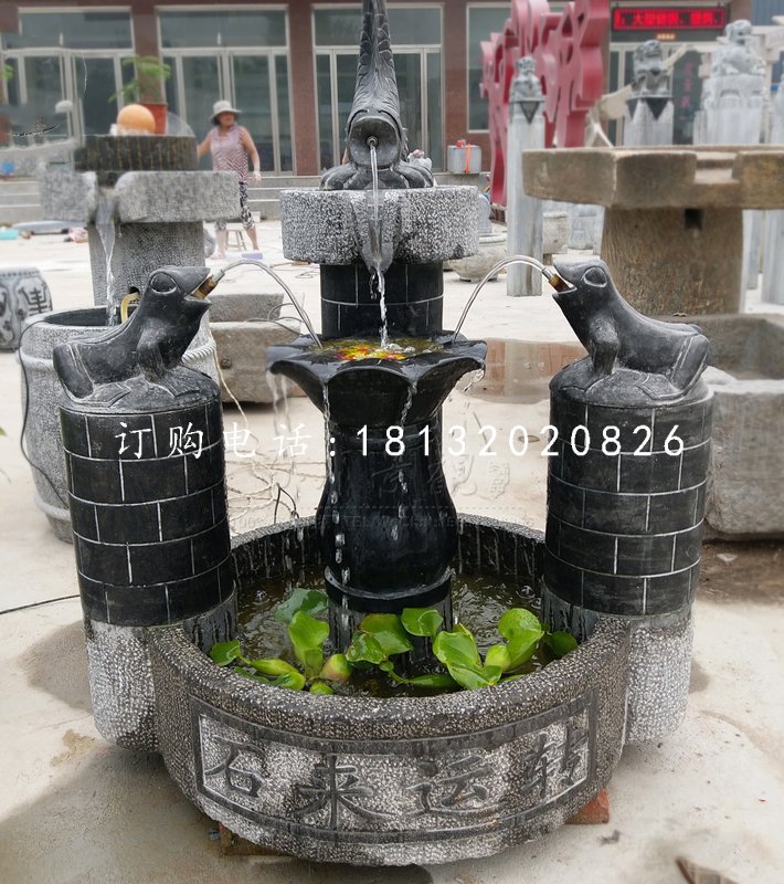 石來遠(yuǎn)轉(zhuǎn)石雕，青石流水?dāng)[件