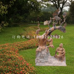 松鶴延年石雕，晚霞紅景觀石雕