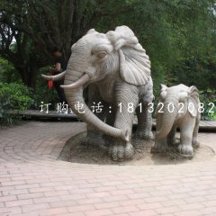 母子大象雕塑，公園石雕動(dòng)物