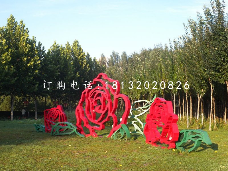 不銹鋼牡丹花雕塑，不銹鋼烤漆雕塑