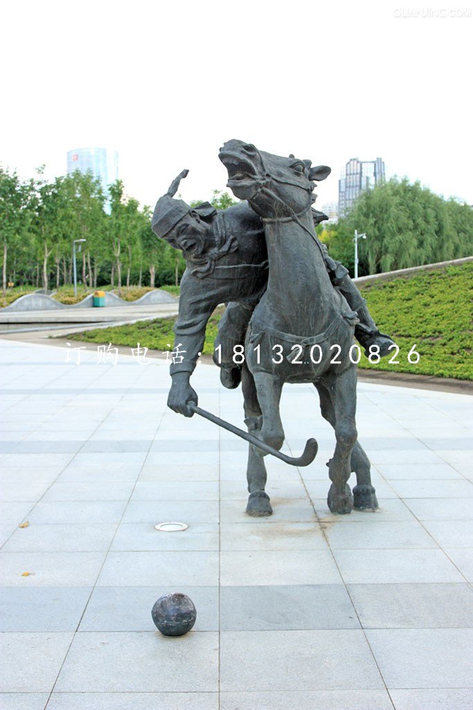 馬球銅雕，廣場古代體育運動雕塑