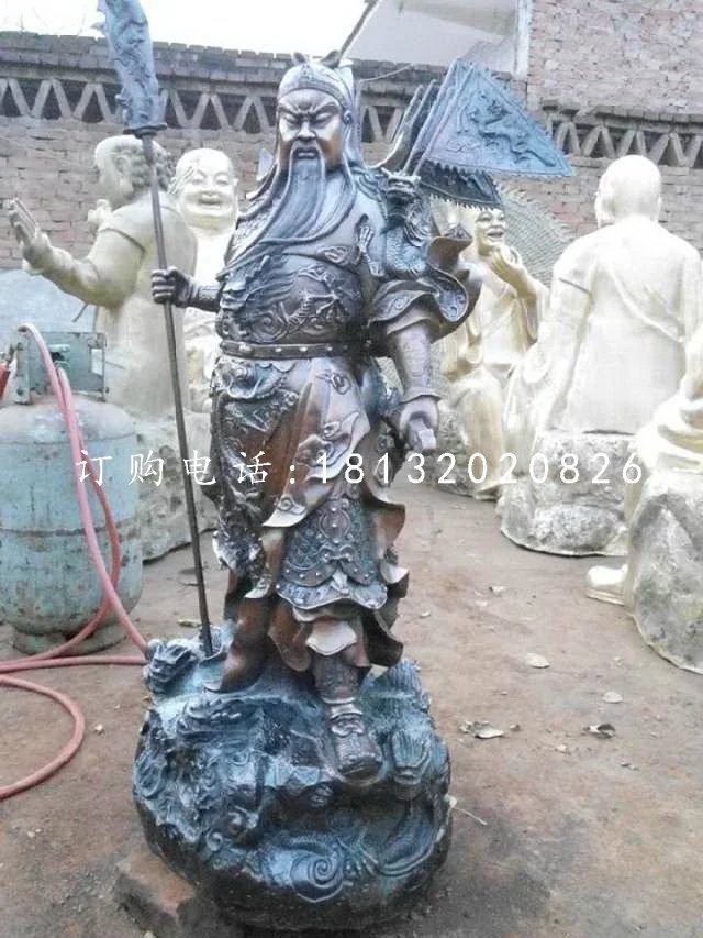關(guān)公持刀雕塑，武圣人銅雕