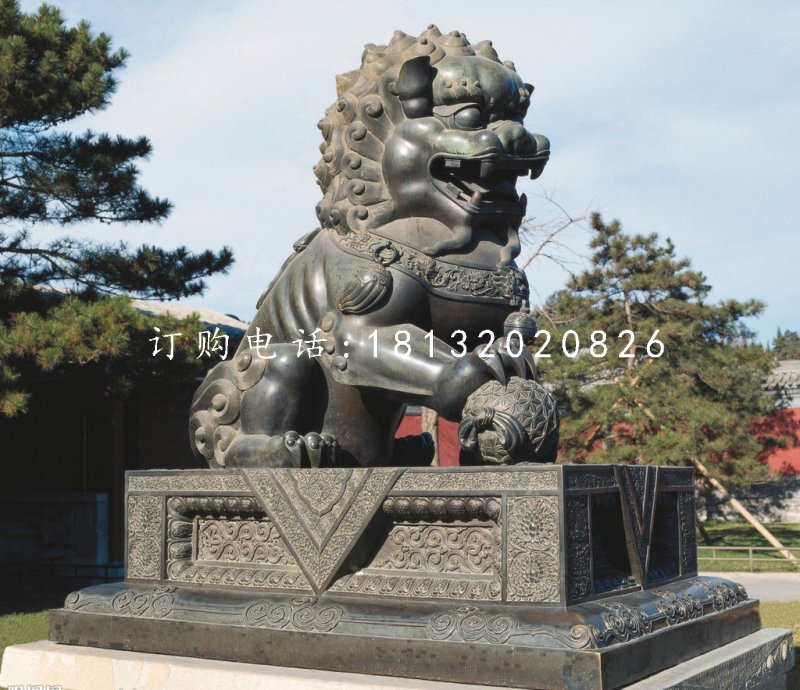 獅子戲球銅雕，北京獅銅雕