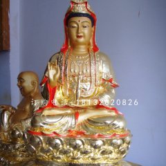 坐式銅觀音，彩繪銅觀音雕塑