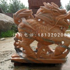 古代神獸石雕，晚霞紅麒麟雕塑