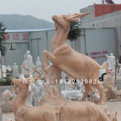 招財羊石雕，晚霞紅三陽開泰石雕