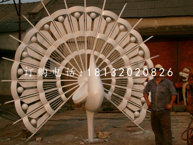 不銹鋼孔雀開屏雕塑，不銹鋼抽象動物雕塑