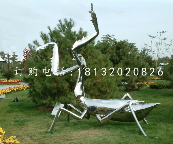 不銹鋼螳螂雕塑，公園昆蟲雕塑 (2)