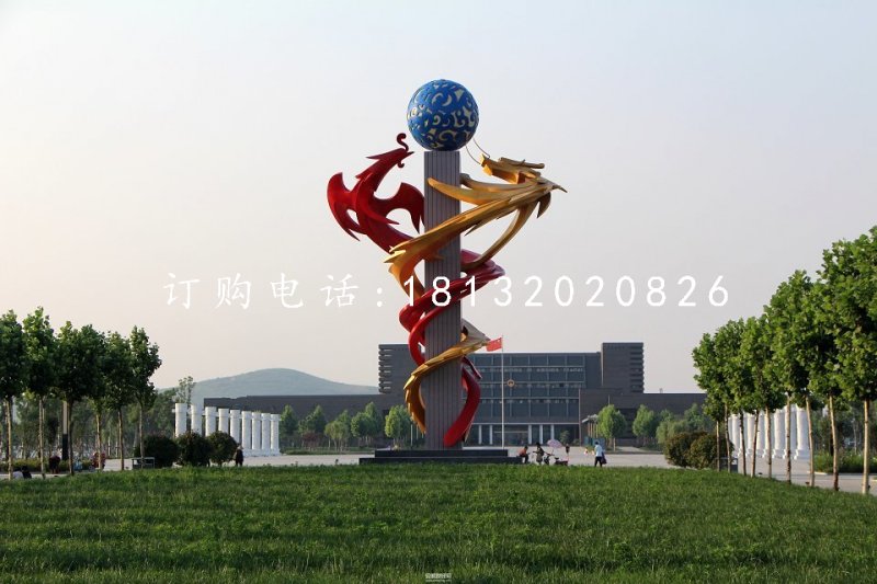 不銹鋼雙龍戲珠雕塑，廣場(chǎng)不銹鋼雕塑