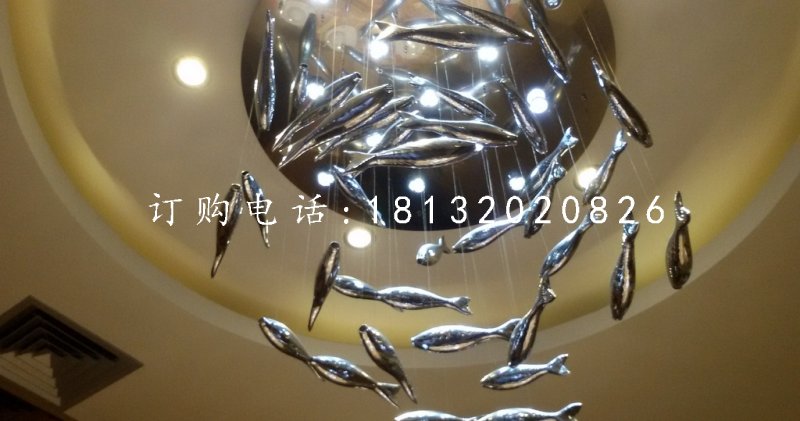 不銹鋼魚群雕塑，酒店大廳不銹鋼雕塑