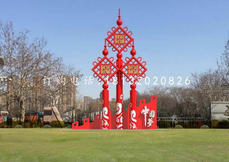 不銹鋼中國(guó)結(jié)雕塑，公園標(biāo)語(yǔ)牌雕塑