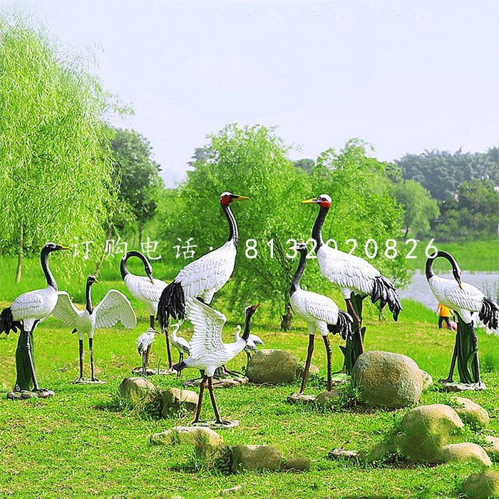 玻璃鋼丹頂鶴，仿真動(dòng)物雕塑，公園景觀雕塑 (8)