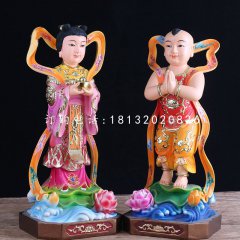 玻璃鋼善財(cái)童子龍女雕塑，彩繪神像雕塑