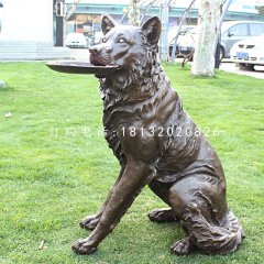接飛盤的狗銅雕，公園小品銅雕
