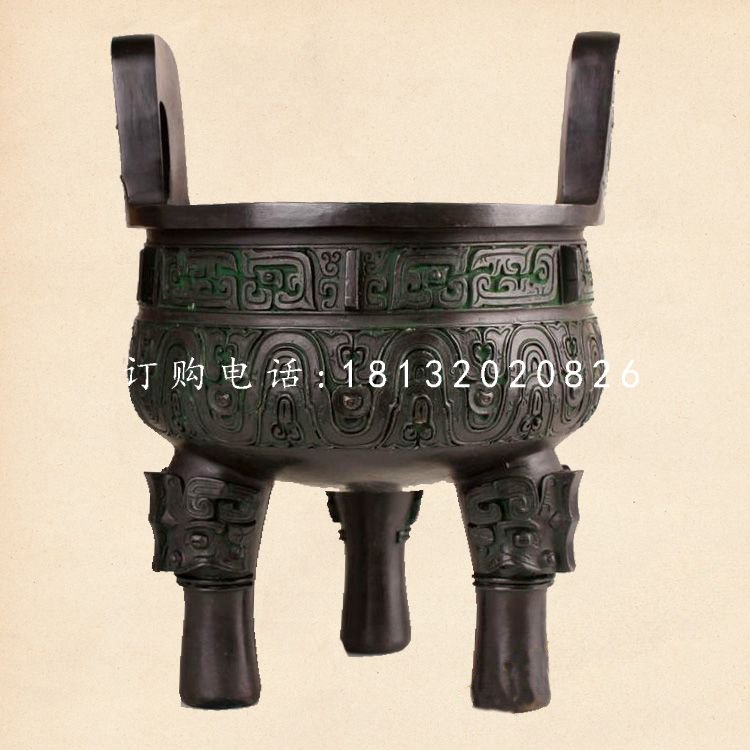 青銅三足圓香爐，寺廟香爐銅雕 (3)