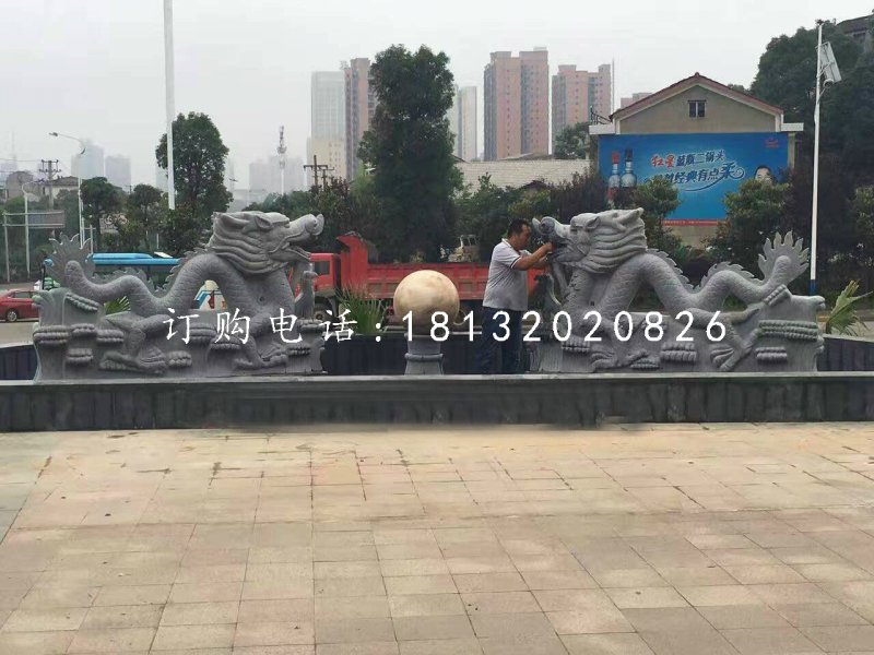雙龍戲珠噴泉石雕，廣場噴泉雕塑