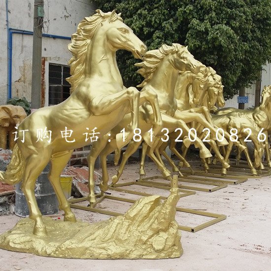 玻璃鋼仿銅奔馬，公園動(dòng)物雕塑