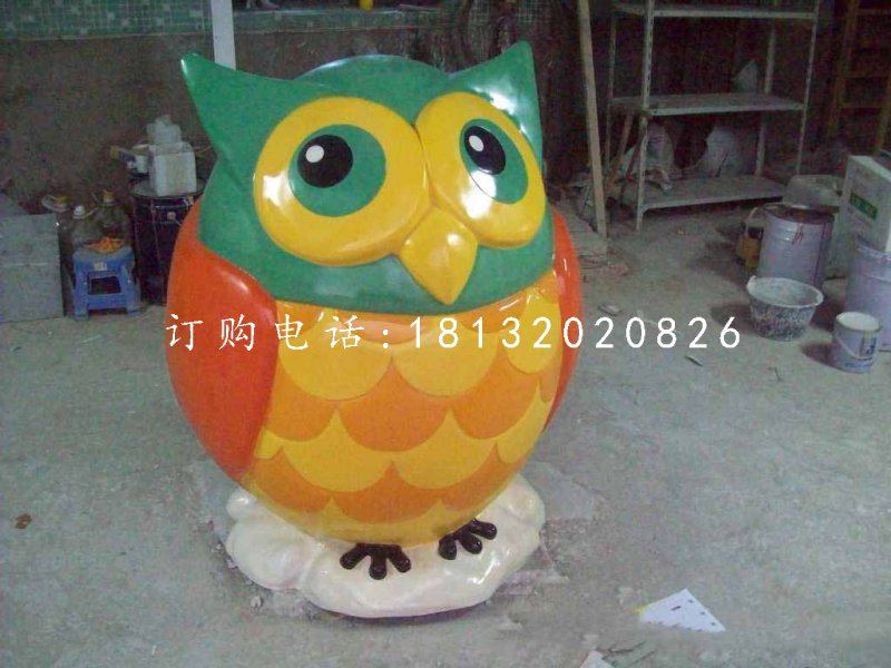 玻璃鋼彩繪卡通貓頭鷹,卡通動物雕塑