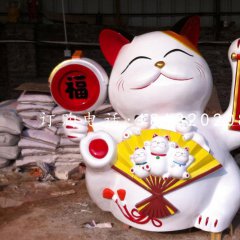 玻璃鋼招財(cái)貓，卡通動(dòng)物雕塑，商場(chǎng)景觀雕塑