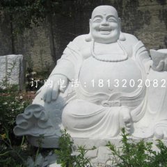 漢白玉拿元寶的彌勒佛，寺廟佛像石雕