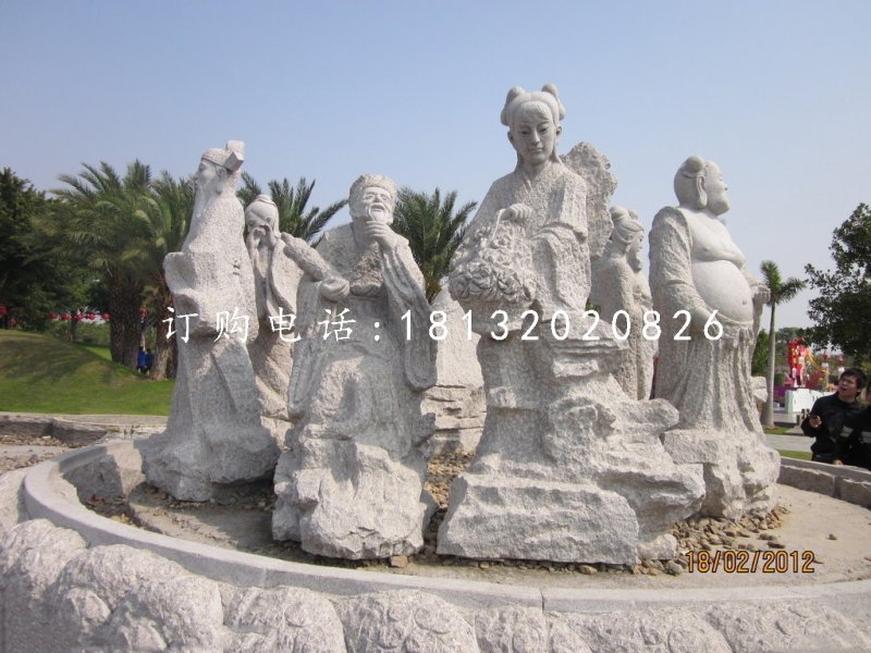 大理石八仙雕塑，石雕神像