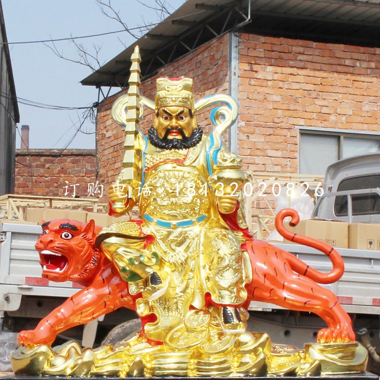 騎虎財神雕塑，玻璃鋼趙公明雕塑
