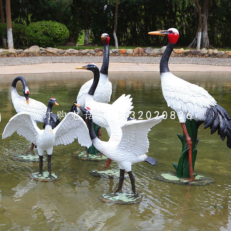 玻璃鋼仿真仙鶴，動(dòng)物雕塑，公園景觀雕塑 (4).jpg